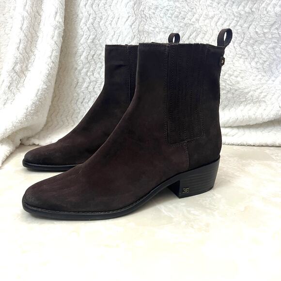 Sam Edelman Chocolate Brown Gold Suede Bronson Ankle Booties Womens 10 - Picture 1 of 14